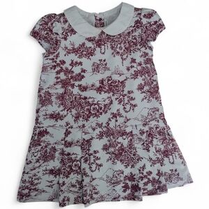 Janie And Jack Girls Toile Pleated Dress 2T Easter White And Maroon Event Weddin